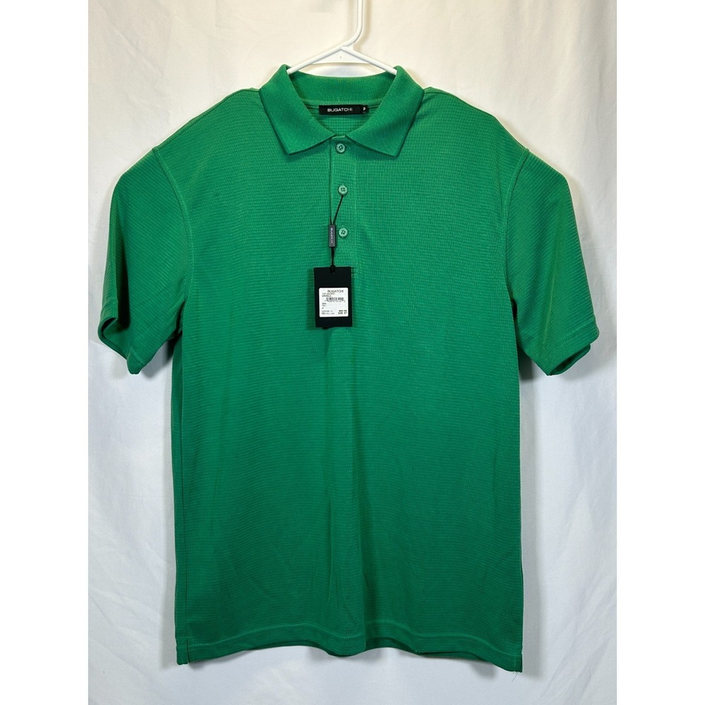 Bugatchi Mens Medium Polo Shirt Short Sleeve Emerald Green Rayon Golf Pickleball